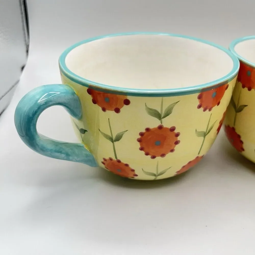 CRATE & BARREL - CERAMIC FLORAL ~ Set Of 2
